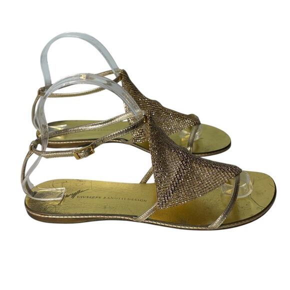 Giuseppe Zanotti Spipiott Flat Sandal Swarovski Crystal Gold Size 8.5 (38.5) - Picture 2 of 9